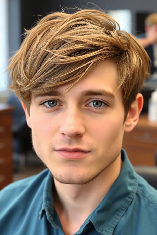 Warm Caramel Casual Sweep, Modern Men Hairstyle, men haircut