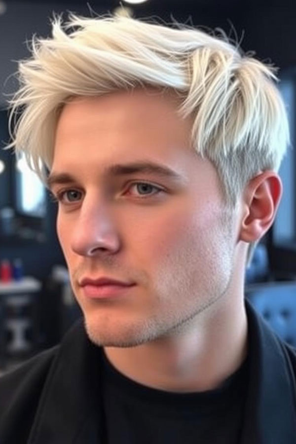 Frosty Platinum Blonde Male Haircut, Modern Men Hairstyle, men haircut