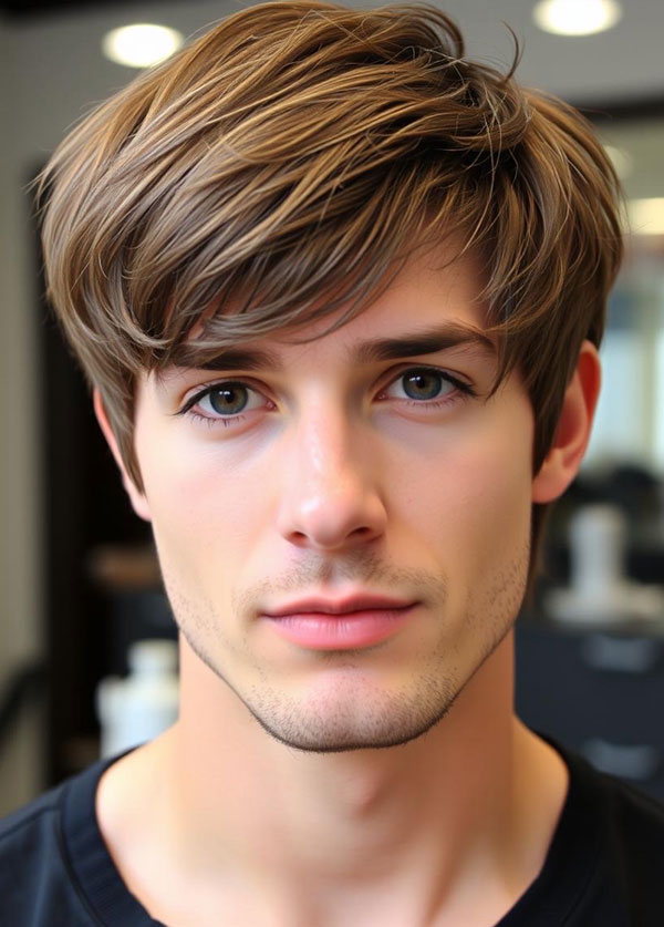 Light Brown Haircut with Soft Side Sweep, Modern Men Hairstyle, men haircut