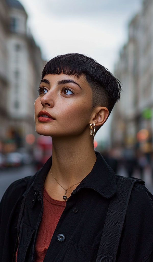 Rich Brunette Edgy Undercut, cute short haircut, trendy short hairstyle, cute way wear hair short