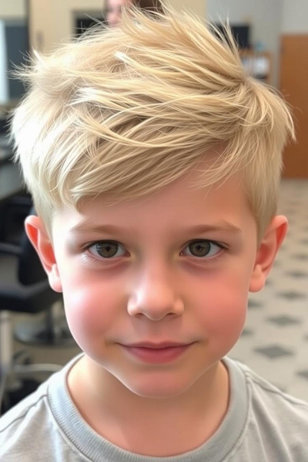 33 Fresh & Youthful Hairstyles for Tween Boys : Blonde Spunky Tousled Layers