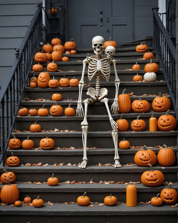 Pumpkin Patch Skeleton Look, Haunted Halloween Door Decors