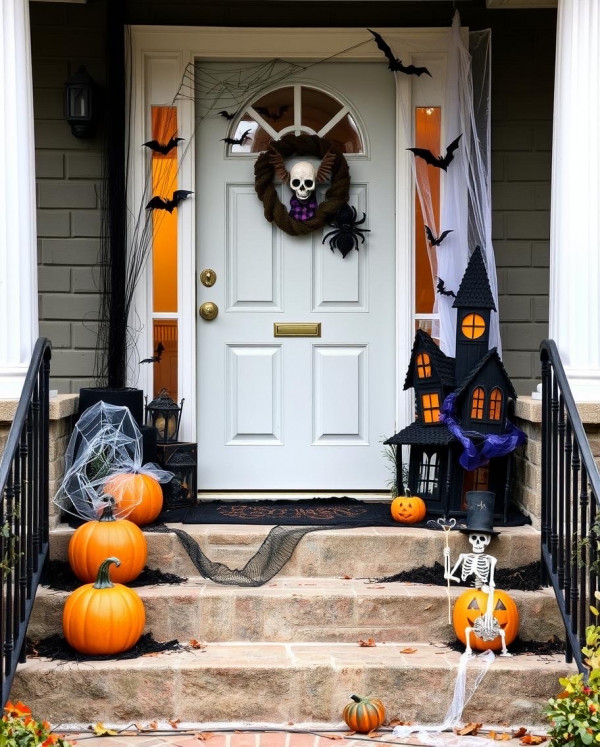 Haunted House Entrance Look, Haunted Halloween Front Door Decors