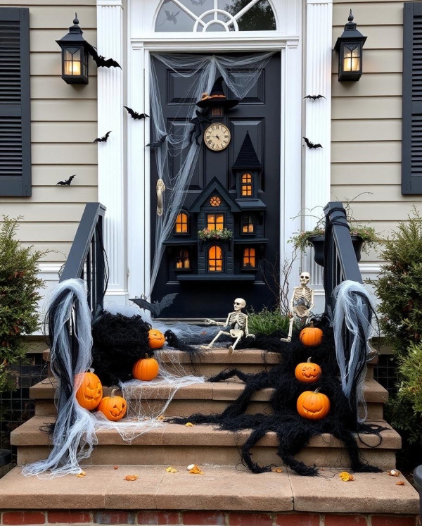 Haunted Clock Tower Look, Haunted Halloween Front Door Decors