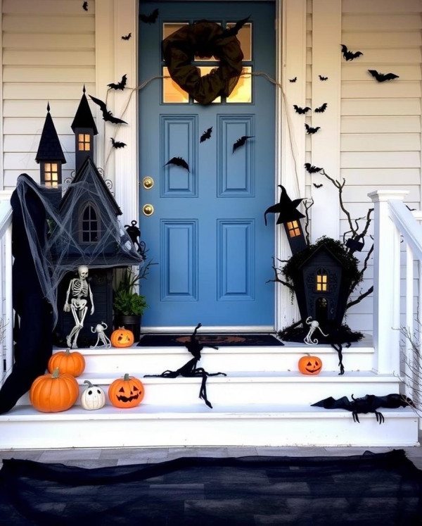 Mini Haunted Mansion Look, Halloween front door decor idea