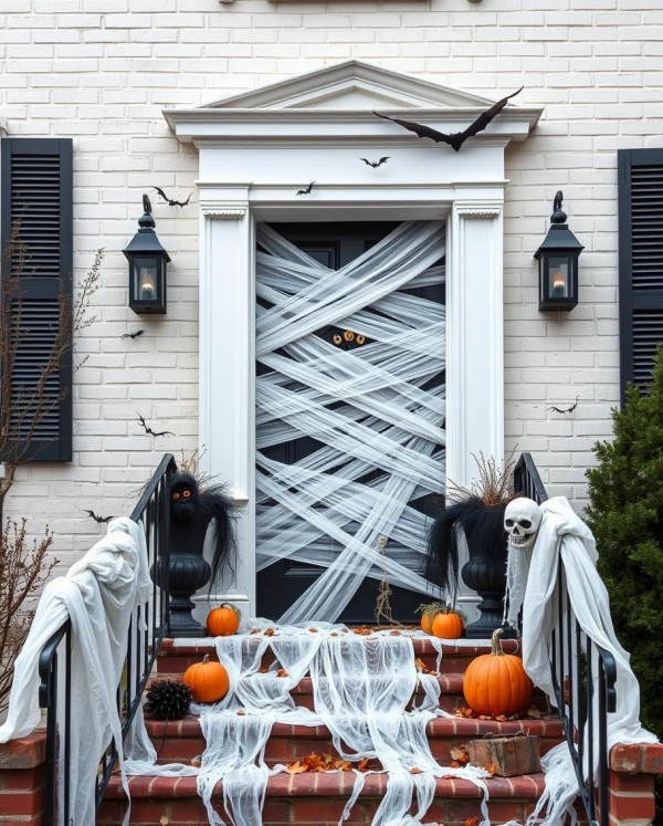 Mummified Mansion Look, Haunted Halloween Front Door Decors