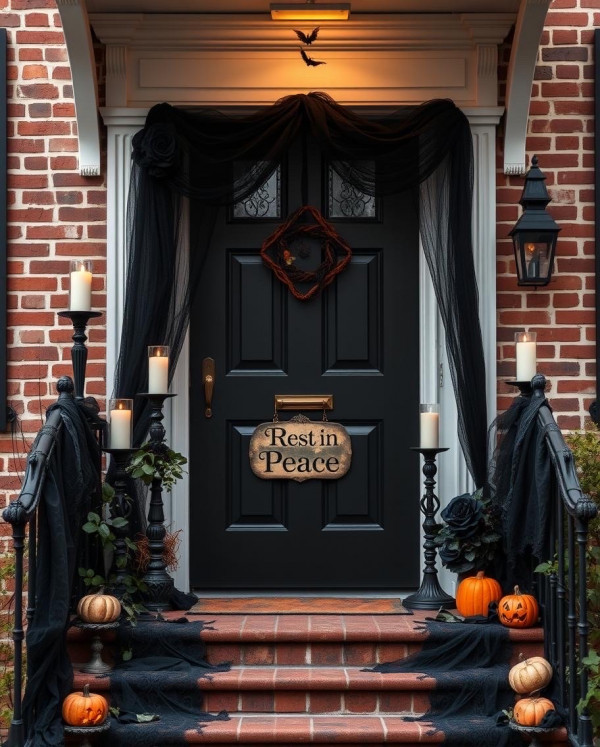 Gothic Rest in Peace Look, Haunted Halloween Front Door Decors