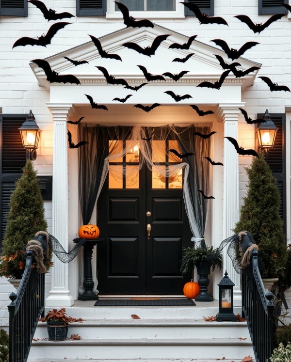 Bat Swarm Entrance Look, Haunted Halloween Front Door Decors