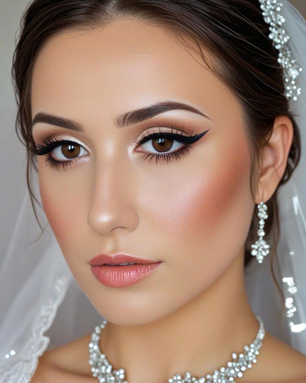 40 Bridal Makeup Looks : Chic Winged Elegance