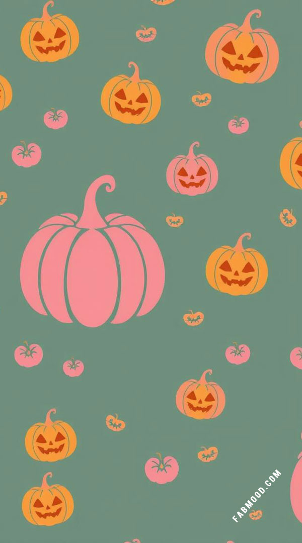 40 Pumpkin Halloween Wallpapers : Jack-o’-Lanterns on Green Background