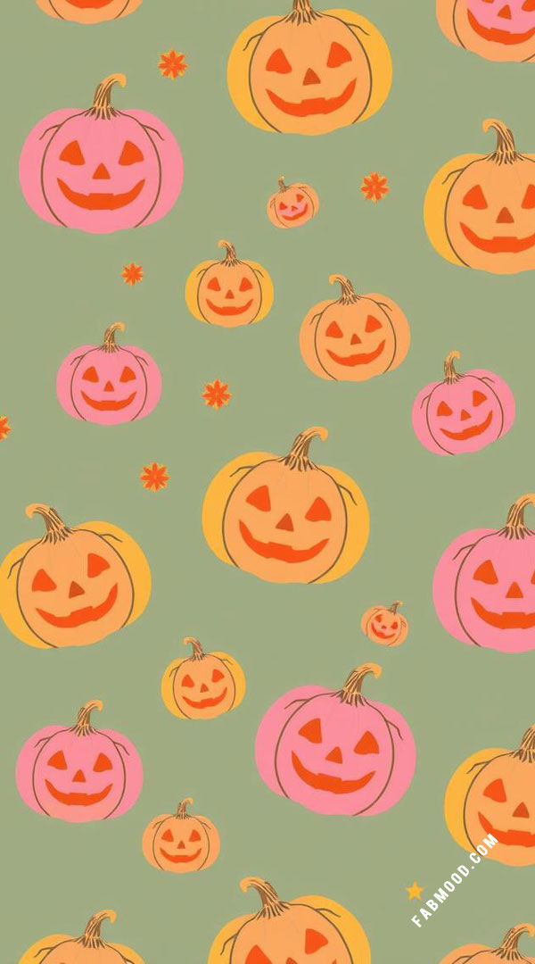 40 Pumpkin Halloween Wallpapers : Jack-o’-Lanterns on Soft Green Background