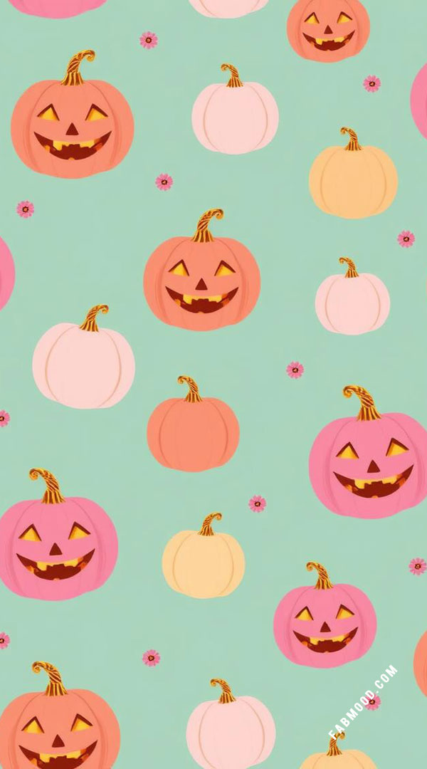 40 Pumpkin Halloween Wallpapers : Cheerful Halloween Jack-o’-Lanterns on Light Teal Background