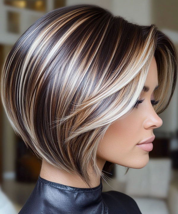 Bold Highlights on Layered Bob, bob haircut