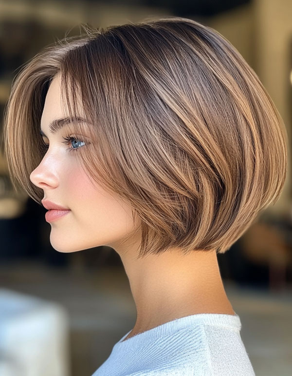 Caramel Balayage Soft Layered Bob, bob haircut, bob hairstyle