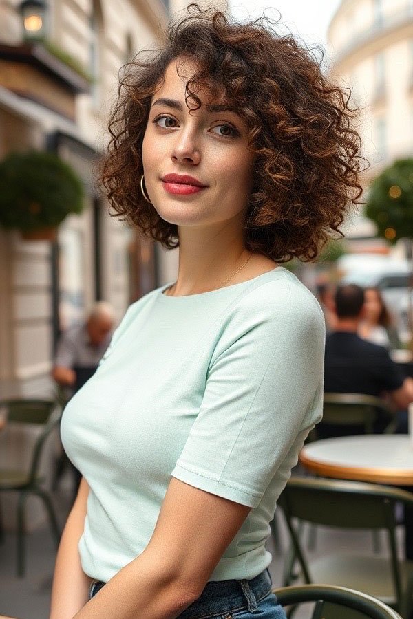 Casual Curly Bob, Curly Hairstyle, natural curl hairstyle, curly hair with side part