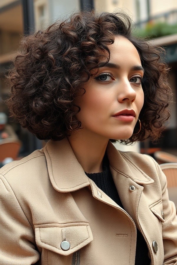 Classic Curly Bob, Curly Hairstyle, natural curl hairstyle, curly hair with side part