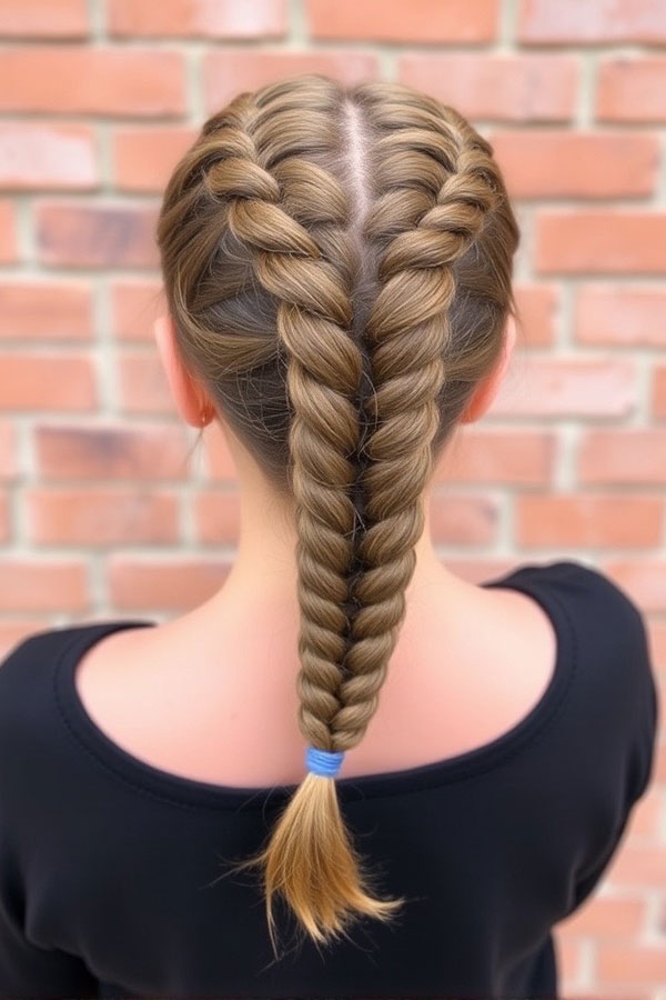 Classic Double French Braids, quick hairstyle for school