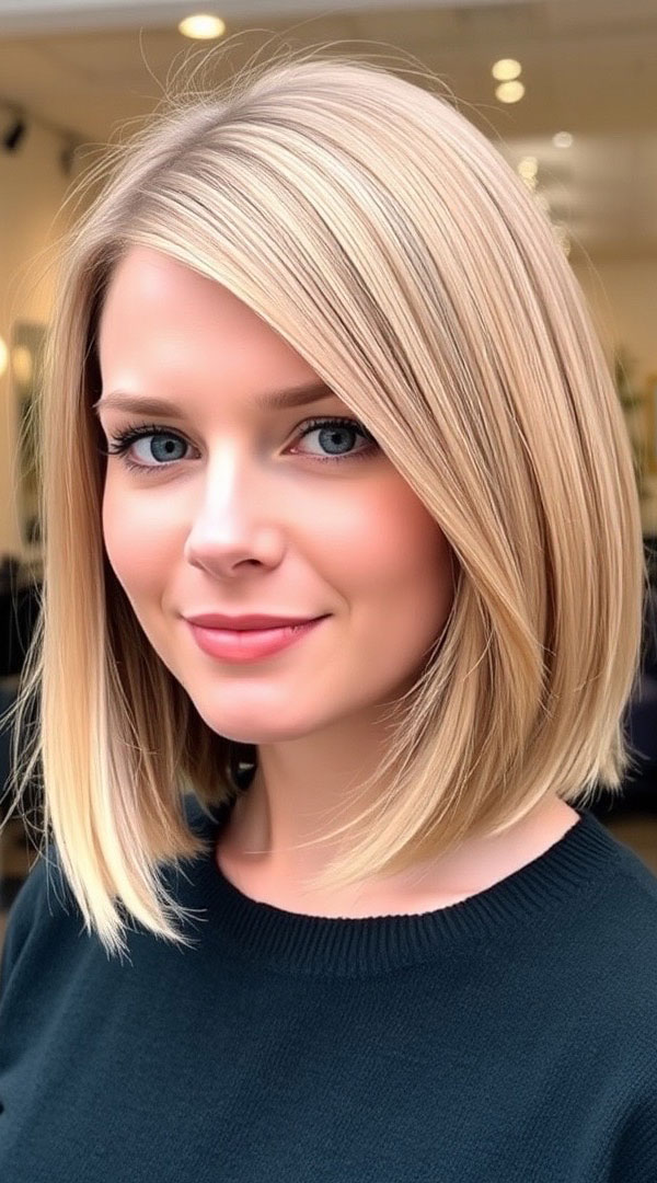 Classic Sleek Blonde Lob, long bob hairstyle, long bob haircut, lob hairstyle