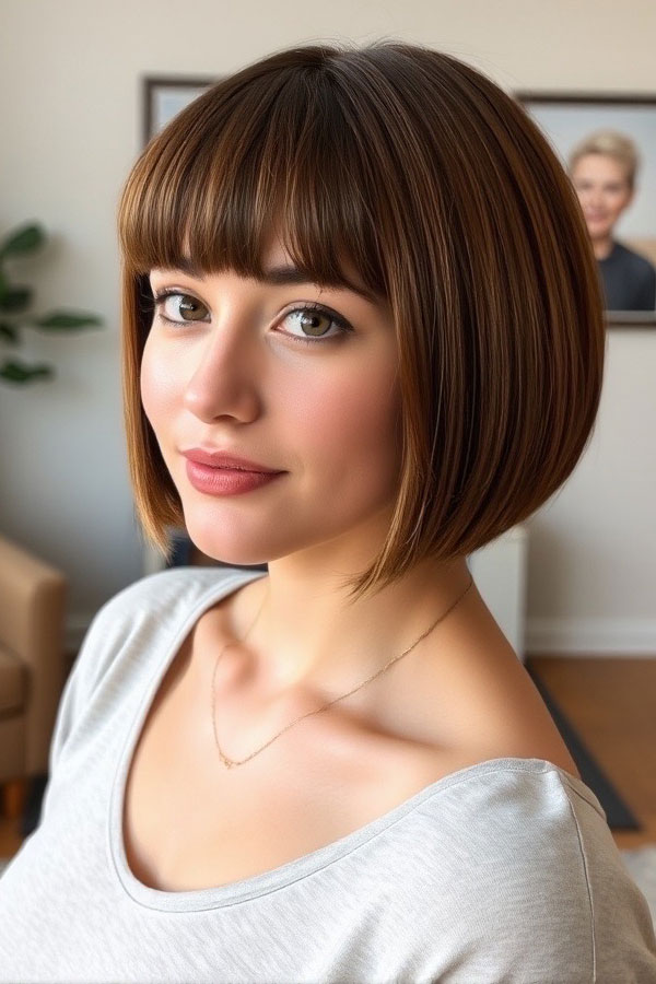 Classic Straight Bob with Full Bangs, bob hairstyle with bangs