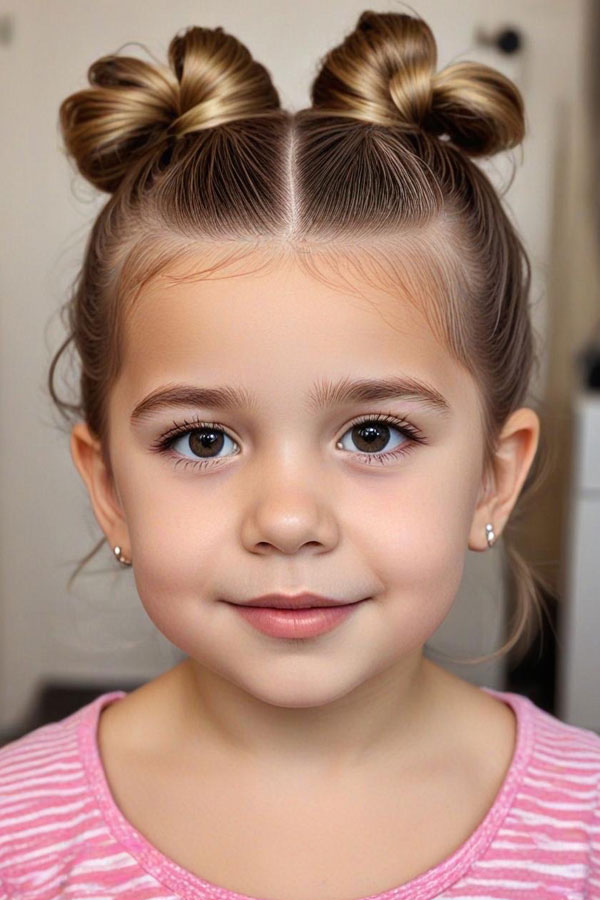 Double Knotted Buns, cute hairstyle for little girls, Adorable Hairstyle for Little Girls 