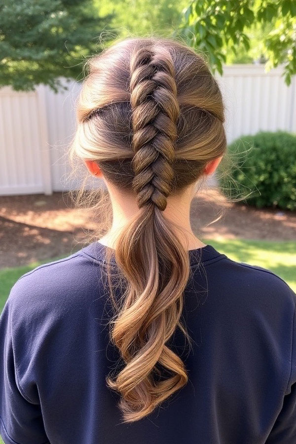 French Braid with Low Ponytail, quick hairstyle for school