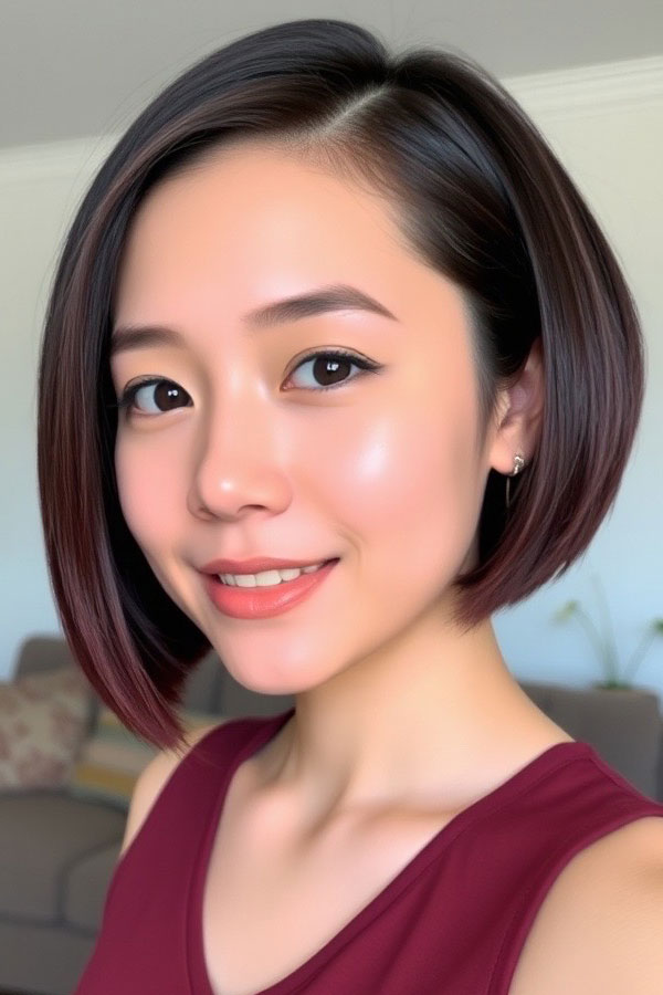 Glossy Ombre Plum Bob, sleek bob hairstyle