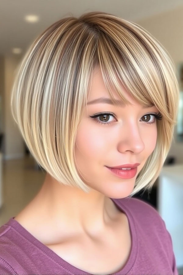 Golden Blonde Bob with Side-Swept Bangs