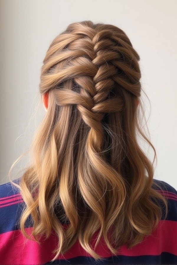 Half-Up Fishtail Braid, quick hairstyle for school