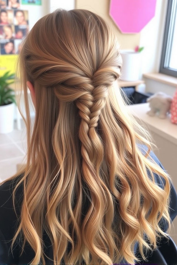 Half-Up Fishtail Twist,  quick hairstyle for school