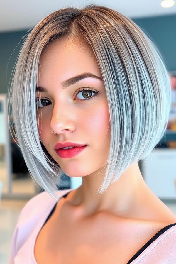 Icy Silver Sleek Bob, bob haircut