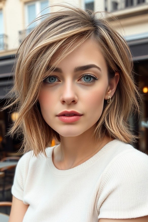 Layered Lob with Side Part, long bob hairstyle, long bob haircut, lob hairstyle