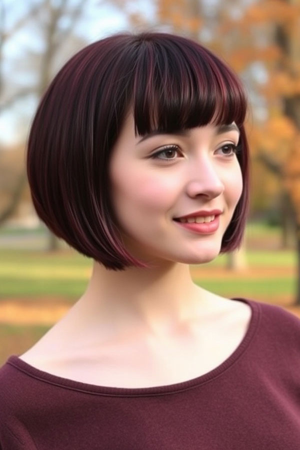 Rich Plum Bob with Bangs, bob with fringe