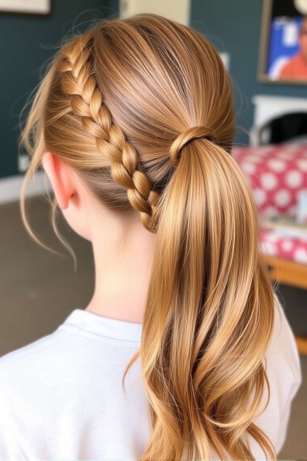 Side Braid into Ponytail