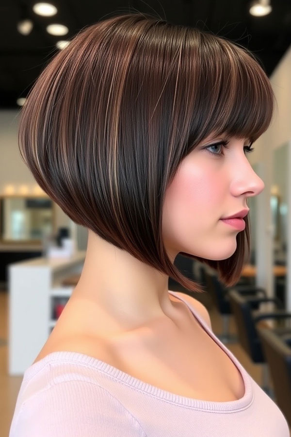 Sleek Chestnut A-Line Bob, bob haircut