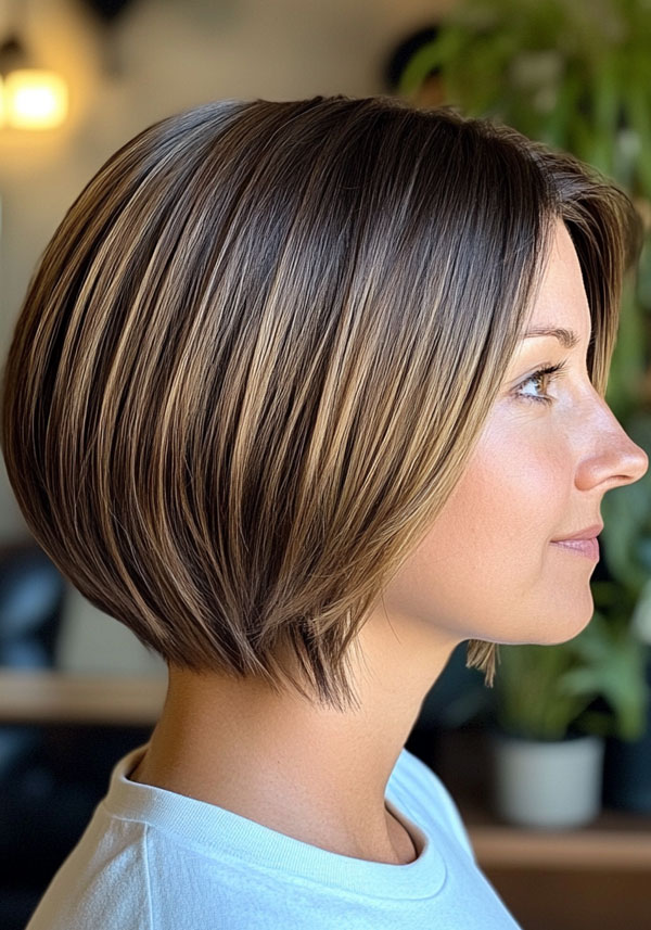 Sleek Chestnut Layered Bob, bob hairstyle