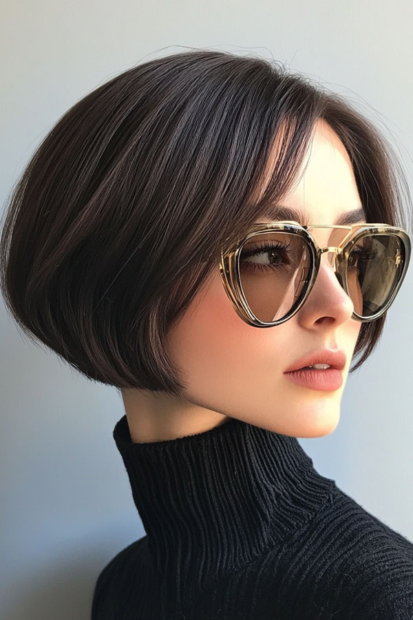 Sleek Dark Chocolate Bob, middle part bob, classic bob haircut