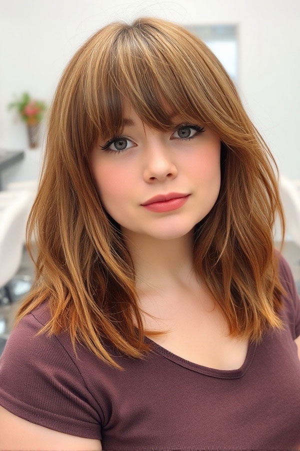 Soft Layered Lob with Curtain Bangs, long bob hairstyle, long bob haircut, lob hairstyle