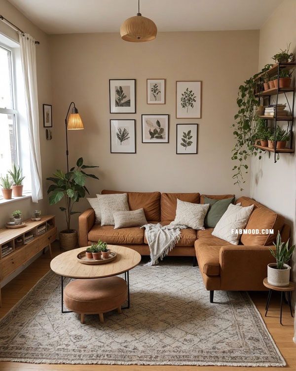 Botanical Chic Escape, Cozy Small Living Rooms Dressed in Earthy Hues, earthy living room colour