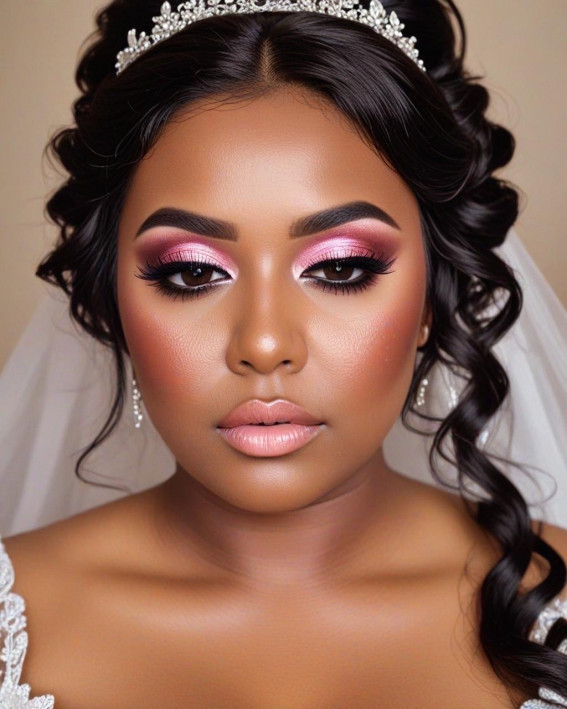 Pretty in Pink, Bridal Makeup Looks for Dark Skin, bridal make up, dark skin bridal makeup, wedding makeup, black bridal makeup, Bridal Makeup for Black Skin, Best bridal makeup looks for dark skin, soft glam wedding makeup dark skin