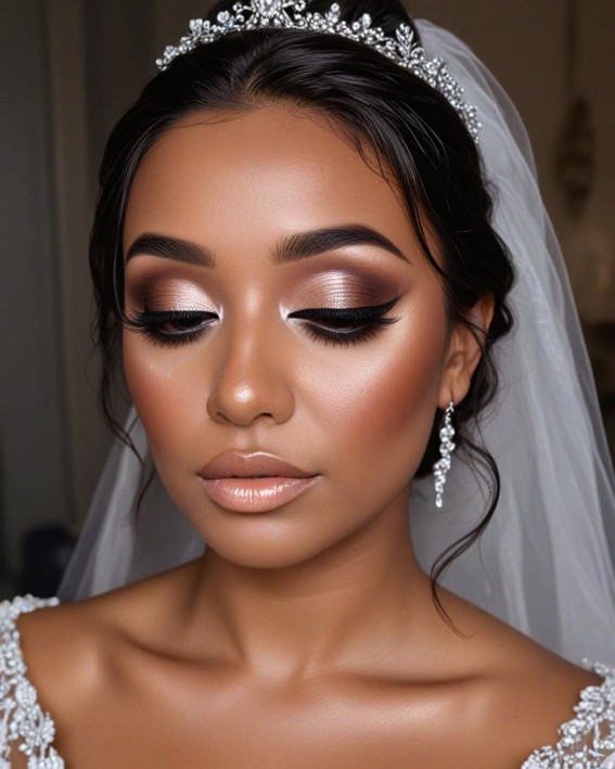 Soft Champagne Glam, Bridal Makeup Looks for Dark Skin, bridal make up, dark skin bridal makeup, wedding makeup, black bridal makeup, Bridal Makeup for Black Skin, Best bridal makeup looks for dark skin, soft glam wedding makeup dark skin