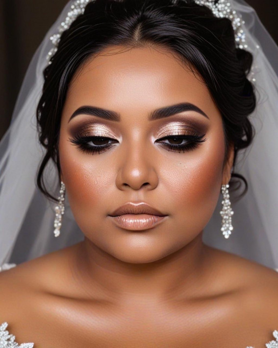 35 Stunning Bridal Makeup Looks for Dark Skin : Soft Bronze Glow