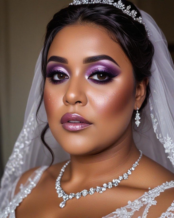 35 Stunning Bridal Makeup Looks for Dark Skin : Purple Glam Chubby Brides