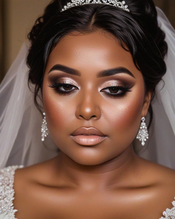 35 Stunning Bridal Makeup Looks for Dark Skin : Glowing Champagne Elegance