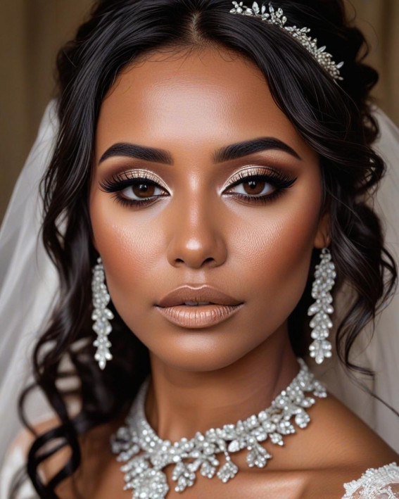 35 Stunning Bridal Makeup Looks for Dark Skin : Radiant Bronze Bride