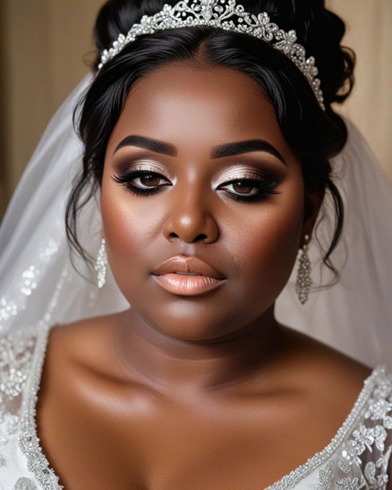 35 Stunning Bridal Makeup Looks for Dark Skin : Shimmering Champagne + Soft Brown 