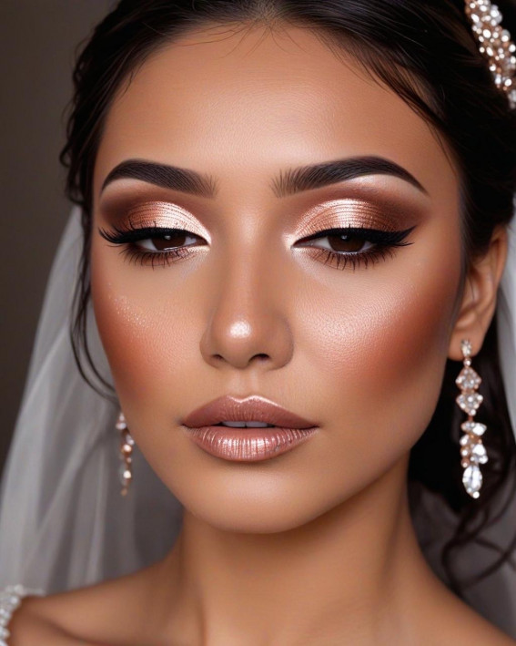 35 Stunning Bridal Makeup Looks for Dark Skin : Champagne Glow