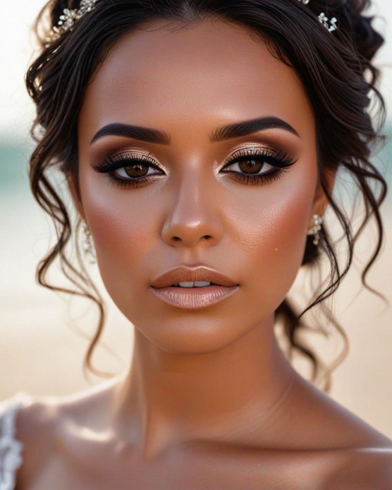 35 Stunning Bridal Makeup Looks for Dark Skin : Sun-Kissed Bridal Beauty