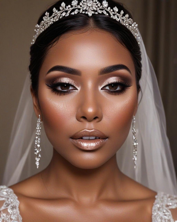 Golden Radiance with Royal Touch, Bridal Makeup Looks for Dark Skin, bridal make up, dark skin bridal makeup, wedding makeup, black bridal makeup, Bridal Makeup for Black Skin, Best bridal makeup looks for dark skin, soft glam wedding makeup dark skin