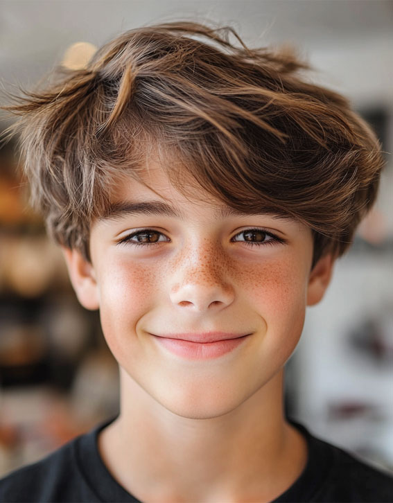 36 Cool Haircuts for Young Teen Boys to Rock : Natural Brown Casual Flow Haircut