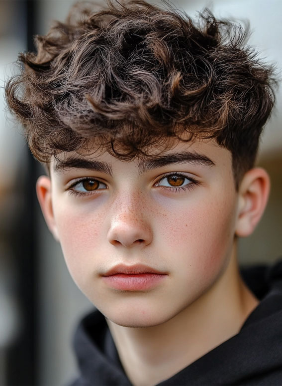 36 Cool Haircuts for Young Teen Boys to Rock : Messy Curly Crop